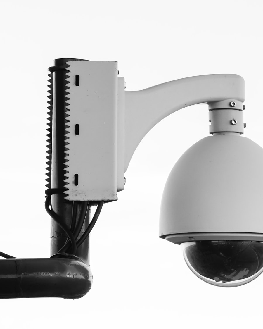 Commercial security dome camera mounted for CCTV installation